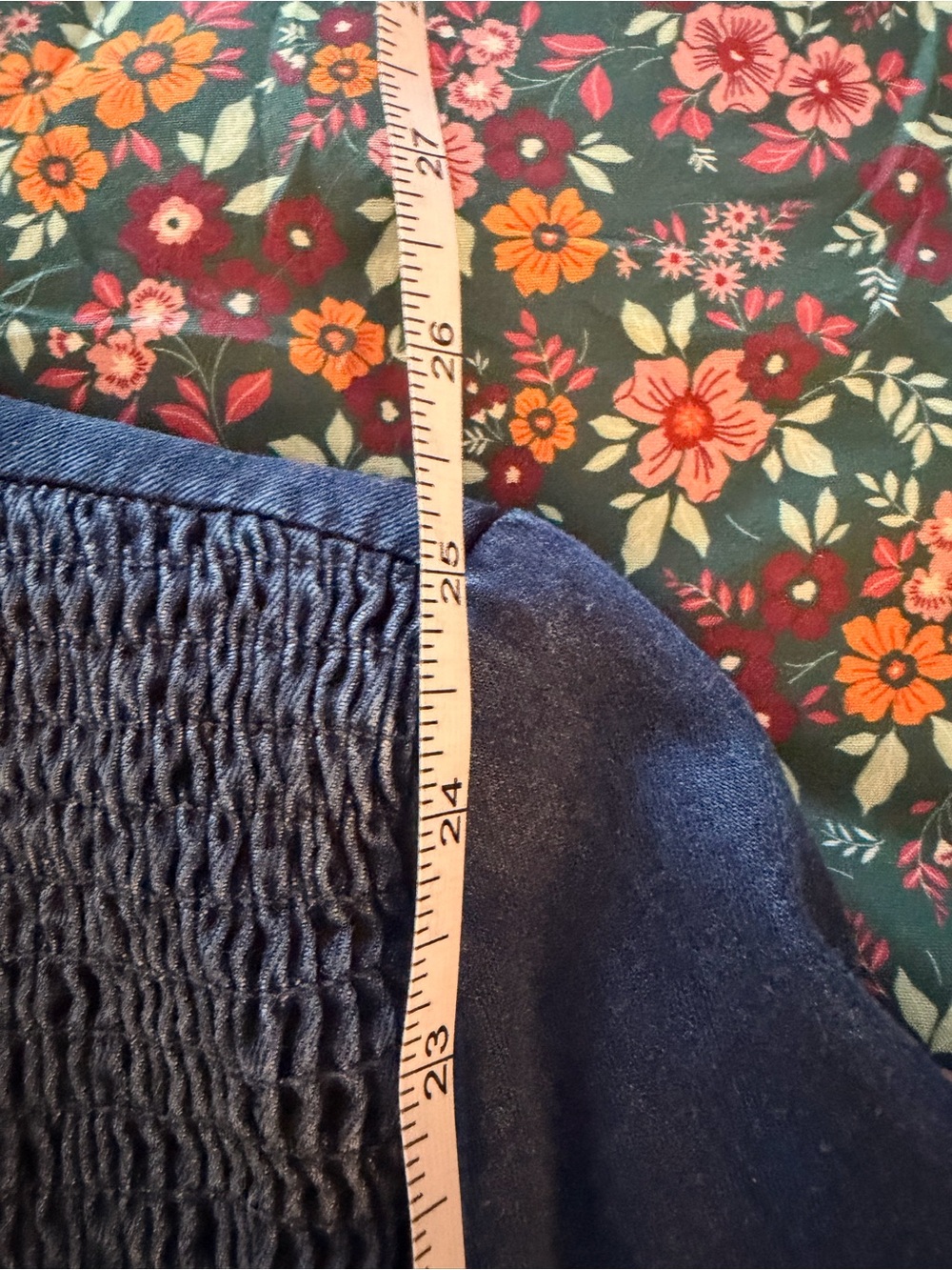 Boden Blue Denim Smocked Yoke Button-Down Shirt - Picture 6 of 8
